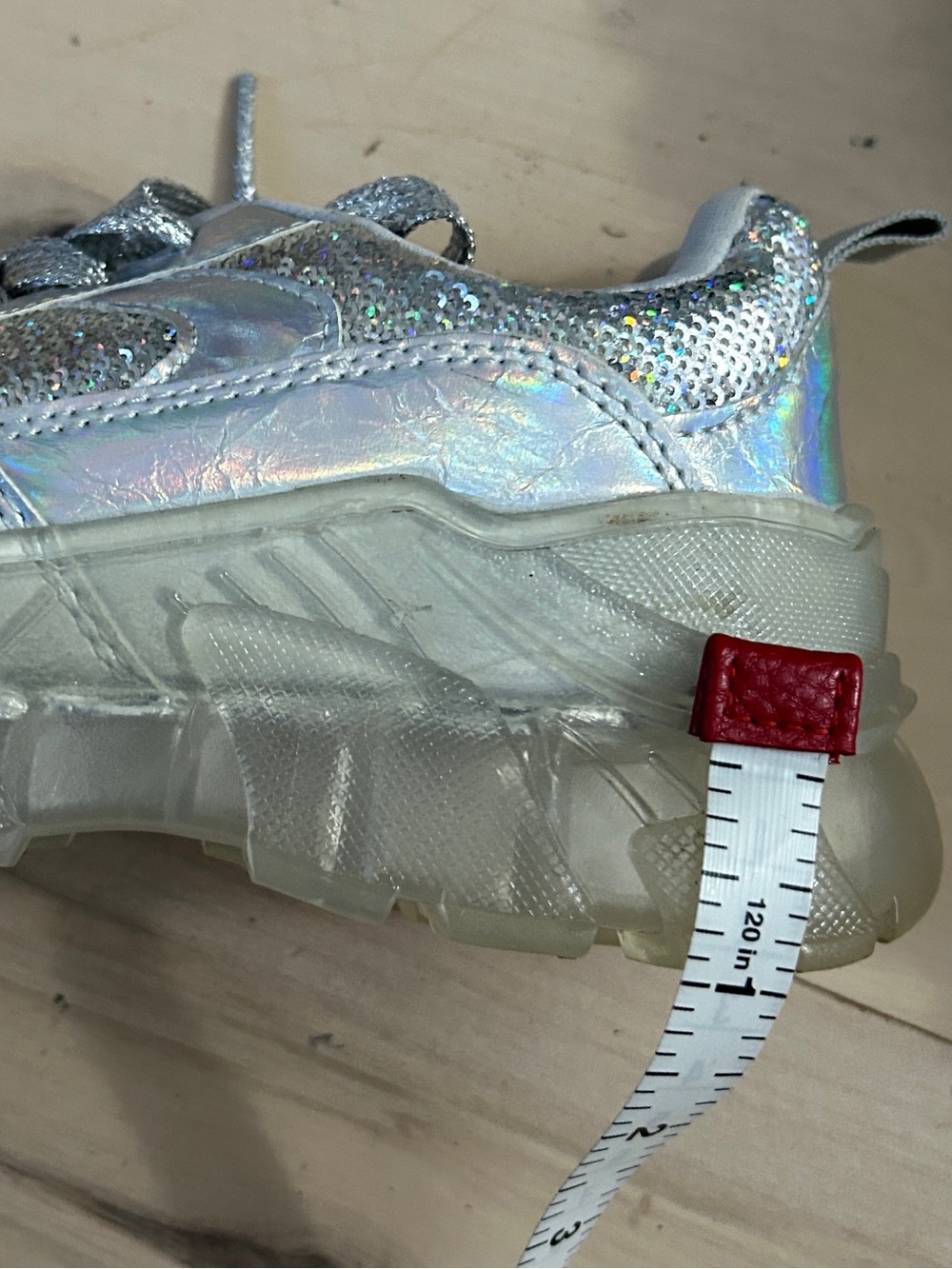 Lucky Step Iridescent Sequin Silver Low Platform Sneakers Size 6 - Picture 10 of 13